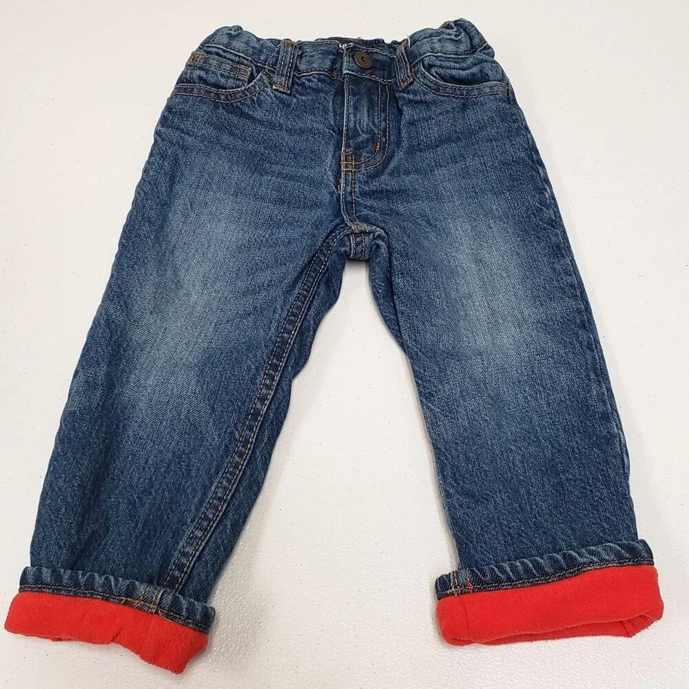 OshKosh Bgosh Baby Denim Jeans 18M Fleece Lined Adjustable Waist
